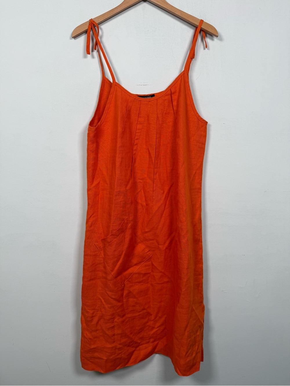 Lundstrom Tie-Shoulder Midi Dress in Orange, 100% Linen, Size 8, Great Condition
